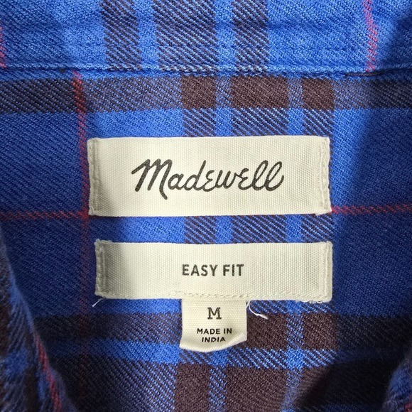 Madewell Shirt Mens Medium Blue Plaid Easy Fit Button Up Long Sleeve Easy Fit - Picture 5 of 12